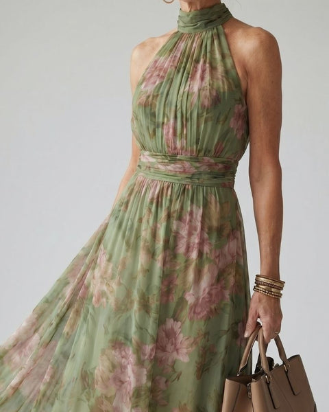 Florence | Robe Maxi Fleurie Col Halter
