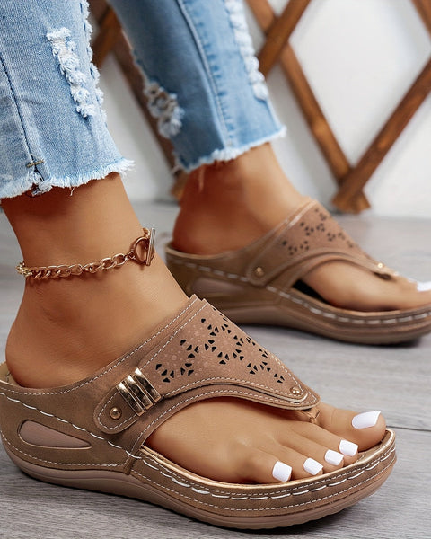 Léonie | Sandales Compensées Ajourées Tong Chic