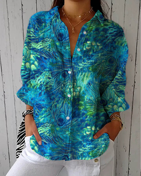 Lysiane | Blouse Motif Plumes Élégant
