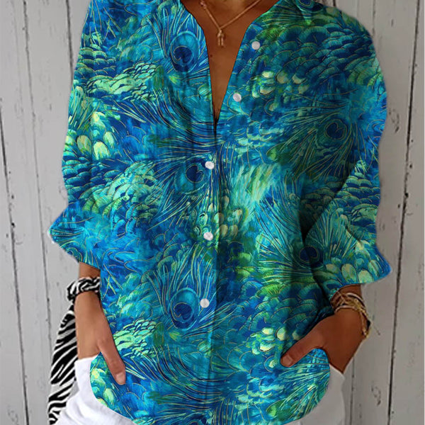 Lysiane | Blouse Motif Plumes Élégant