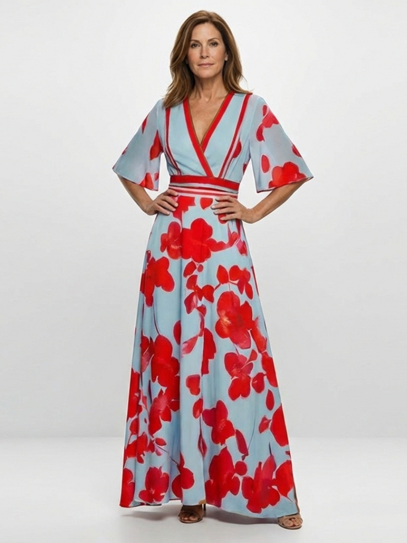 Marianne | Robe Maxi Fleurie Élégance Contrastée