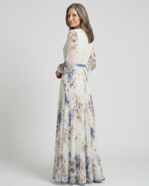 Aurélia | Robe Maxi Fleurie Plissée Élégance Douce