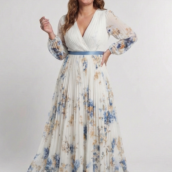 Aurélia | Robe Maxi Fleurie Plissée Élégance Douce