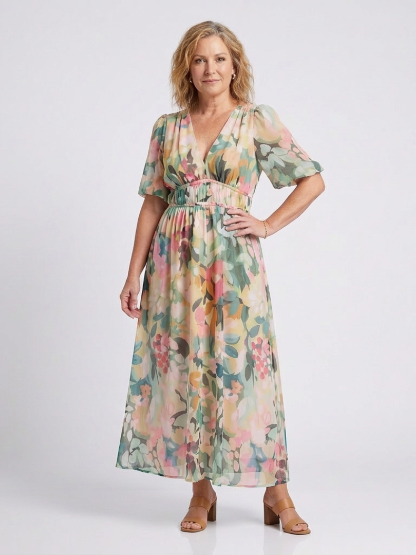 Émiliane | Robe Maxi Fleurie Aquarelle Élégante