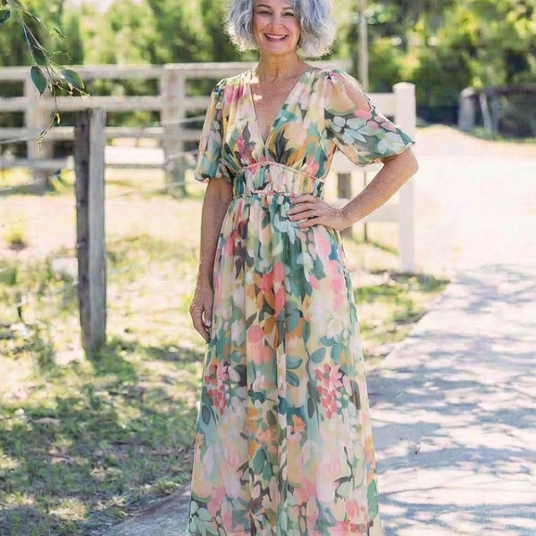 Émiliane | Robe Maxi Fleurie Aquarelle Élégante