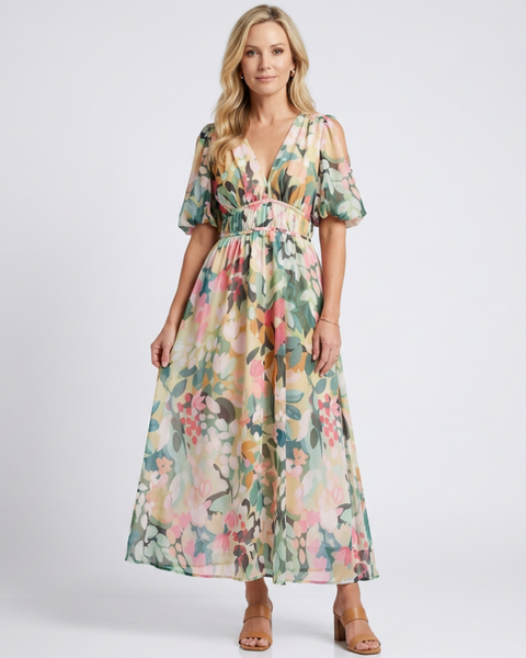 Émiliane | Robe Maxi Fleurie Aquarelle Élégante