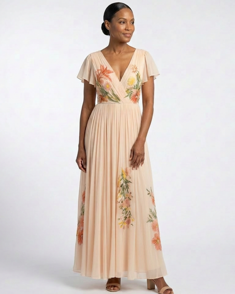 Anaëlle | Robe Maxi Fleurie Plissée Romantique