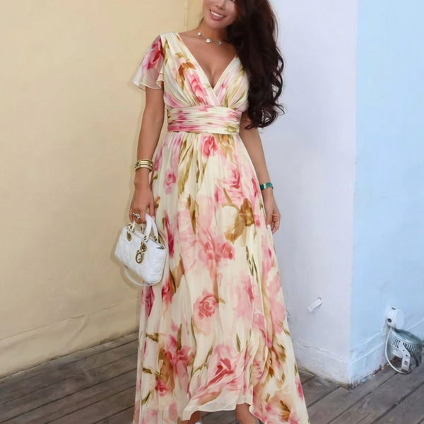 Éléonore | Robe Maxi Fleurie Élégance Aérienne