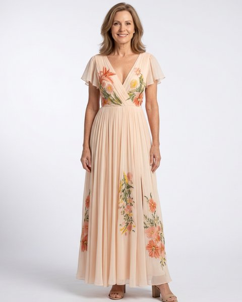 Anaëlle | Robe Maxi Fleurie Plissée Romantique