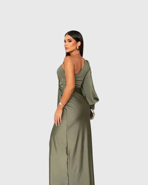 Auriane | Robe Maxi Asymétrique Satinée