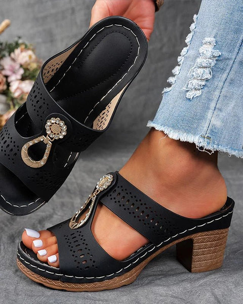 Roxane | Mules Talon Bloc Ajourées Bijou