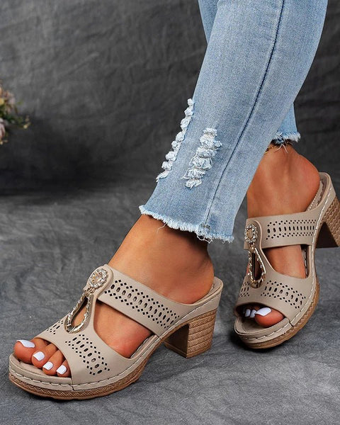 Roxane | Mules Talon Bloc Ajourées Bijou