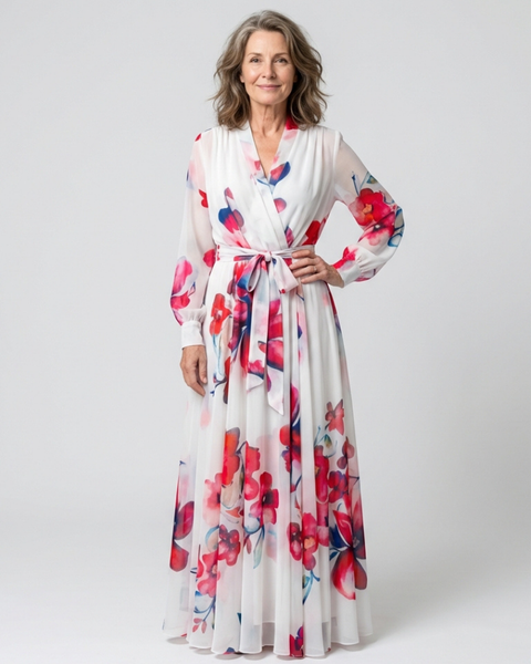 Valentine | Robe Maxi Fleurie Portefeuille Élégance