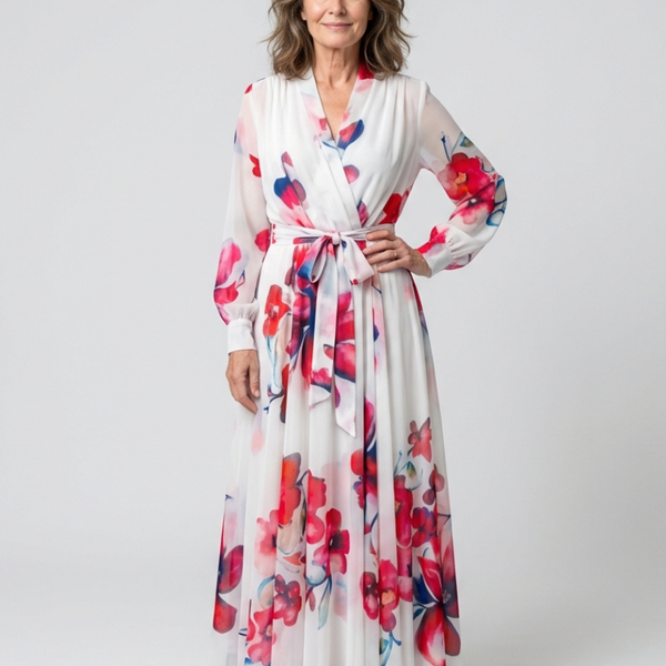 Valentine | Robe Maxi Fleurie Portefeuille Élégance