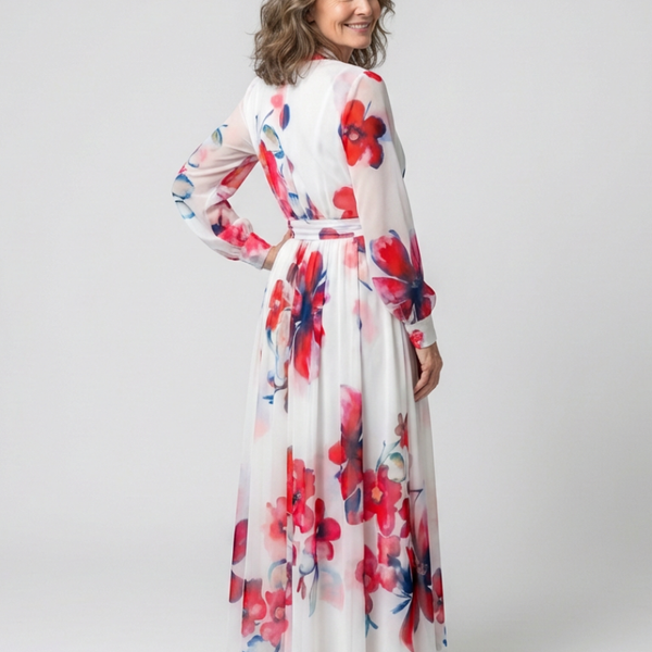 Valentine | Robe Maxi Fleurie Portefeuille Élégance