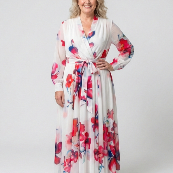 Valentine | Robe Maxi Fleurie Portefeuille Élégance