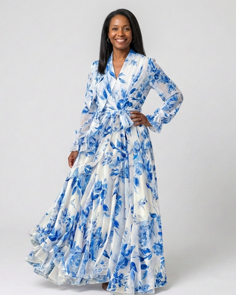 Valentine | Robe Maxi Fleurie Portefeuille Élégance