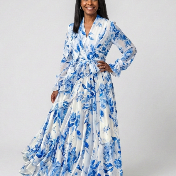 Valentine | Robe Maxi Fleurie Portefeuille Élégance