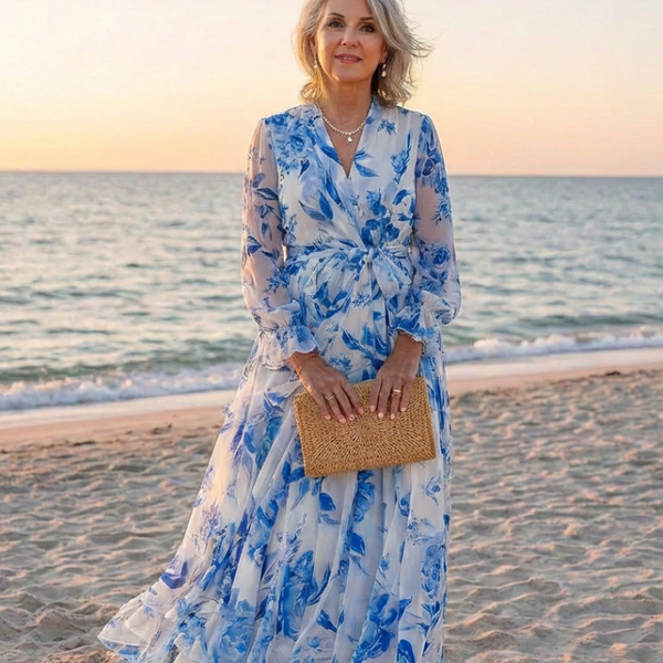 Valentine | Robe Maxi Fleurie Portefeuille Élégance