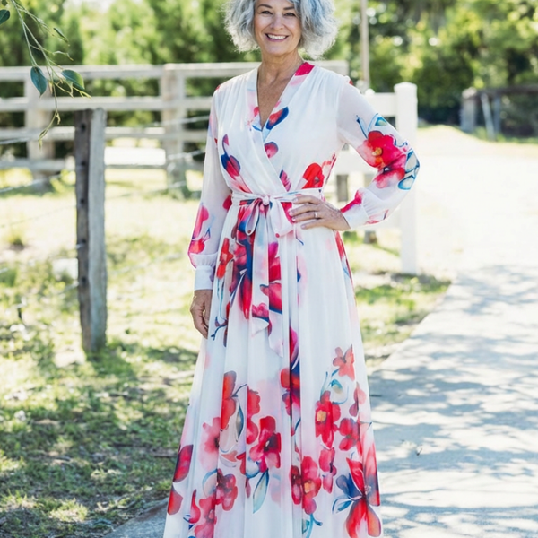 Valentine | Robe Maxi Fleurie Portefeuille Élégance