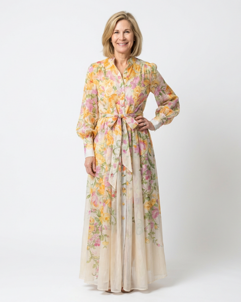 Solène | Robe Maxi Fleurie Boutonnée Élégance Printanière