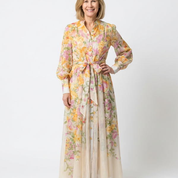 Solène | Robe Maxi Fleurie Boutonnée Élégance Printanière