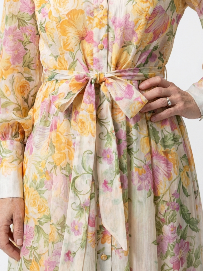 Solène | Robe Maxi Fleurie Boutonnée Élégance Printanière