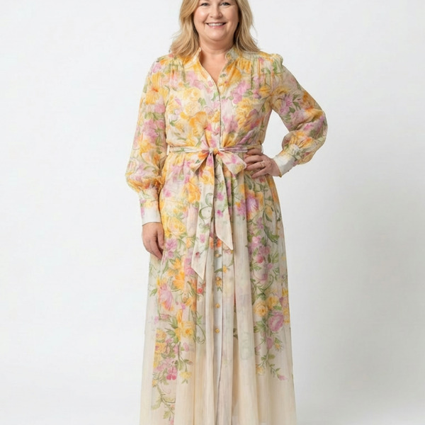 Solène | Robe Maxi Fleurie Boutonnée Élégance Printanière