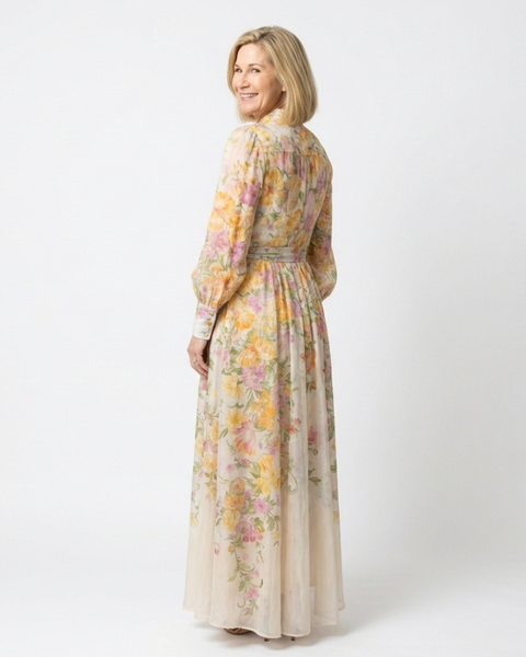 Solène | Robe Maxi Fleurie Boutonnée Élégance Printanière