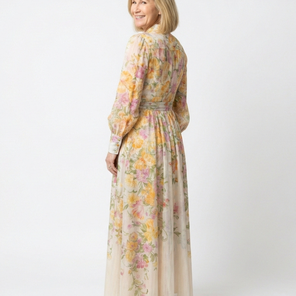 Solène | Robe Maxi Fleurie Boutonnée Élégance Printanière