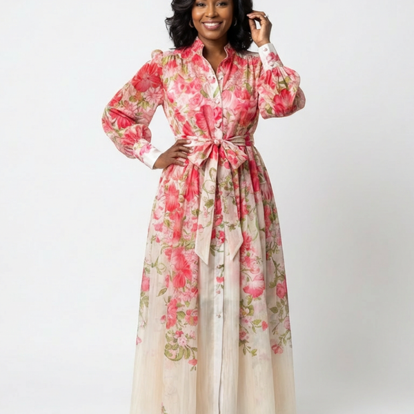 Solène | Robe Maxi Fleurie Boutonnée Élégance Printanière