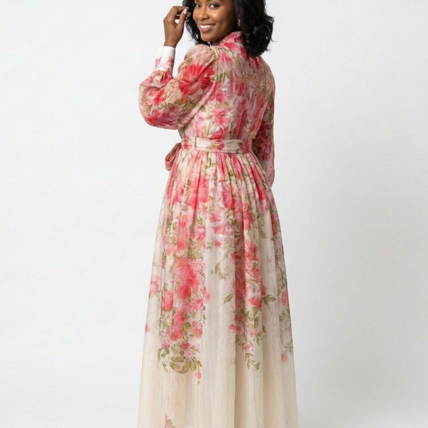 Solène | Robe Maxi Fleurie Boutonnée Élégance Printanière