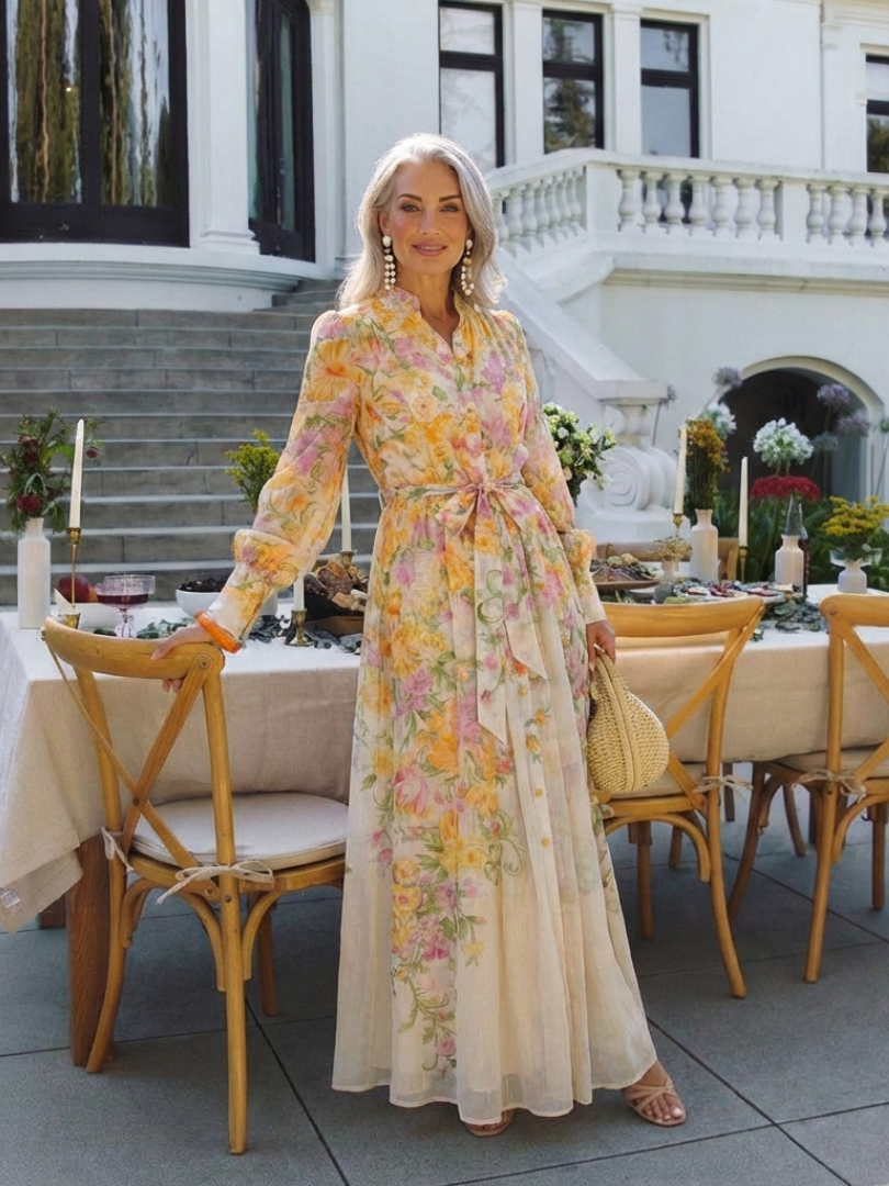 Solène | Robe Maxi Fleurie Boutonnée Élégance Printanière
