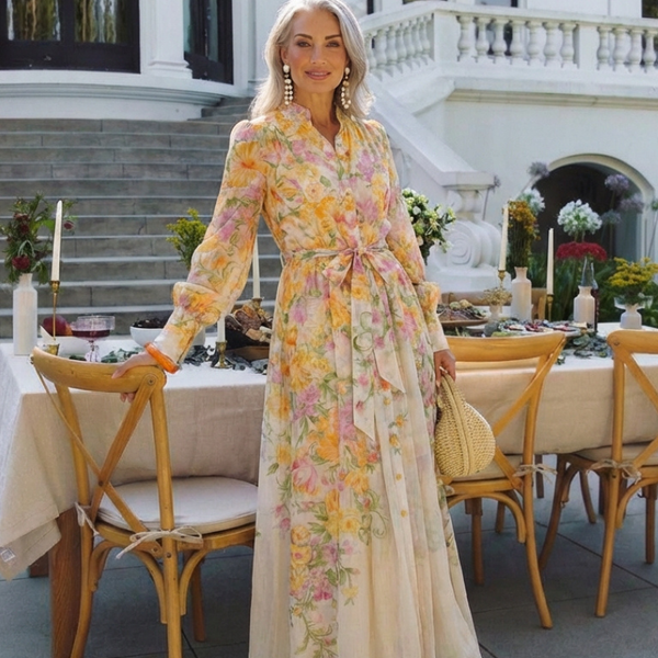 Solène | Robe Maxi Fleurie Boutonnée Élégance Printanière
