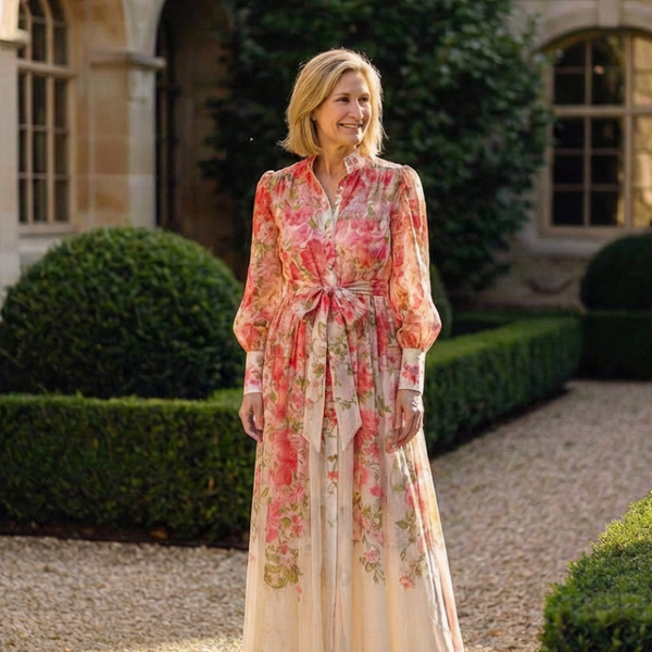 Solène | Robe Maxi Fleurie Boutonnée Élégance Printanière
