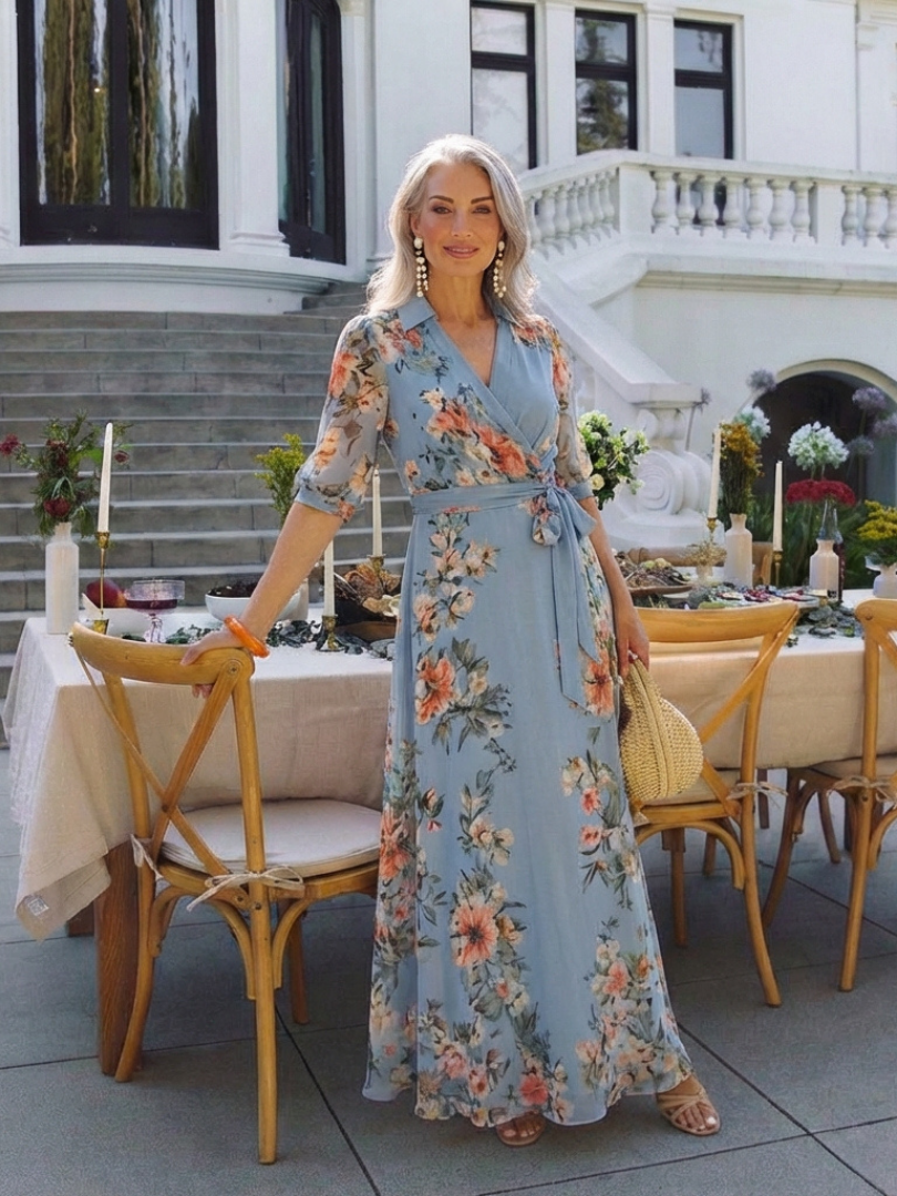 Amandine | Robe Maxi Fleurie Portefeuille